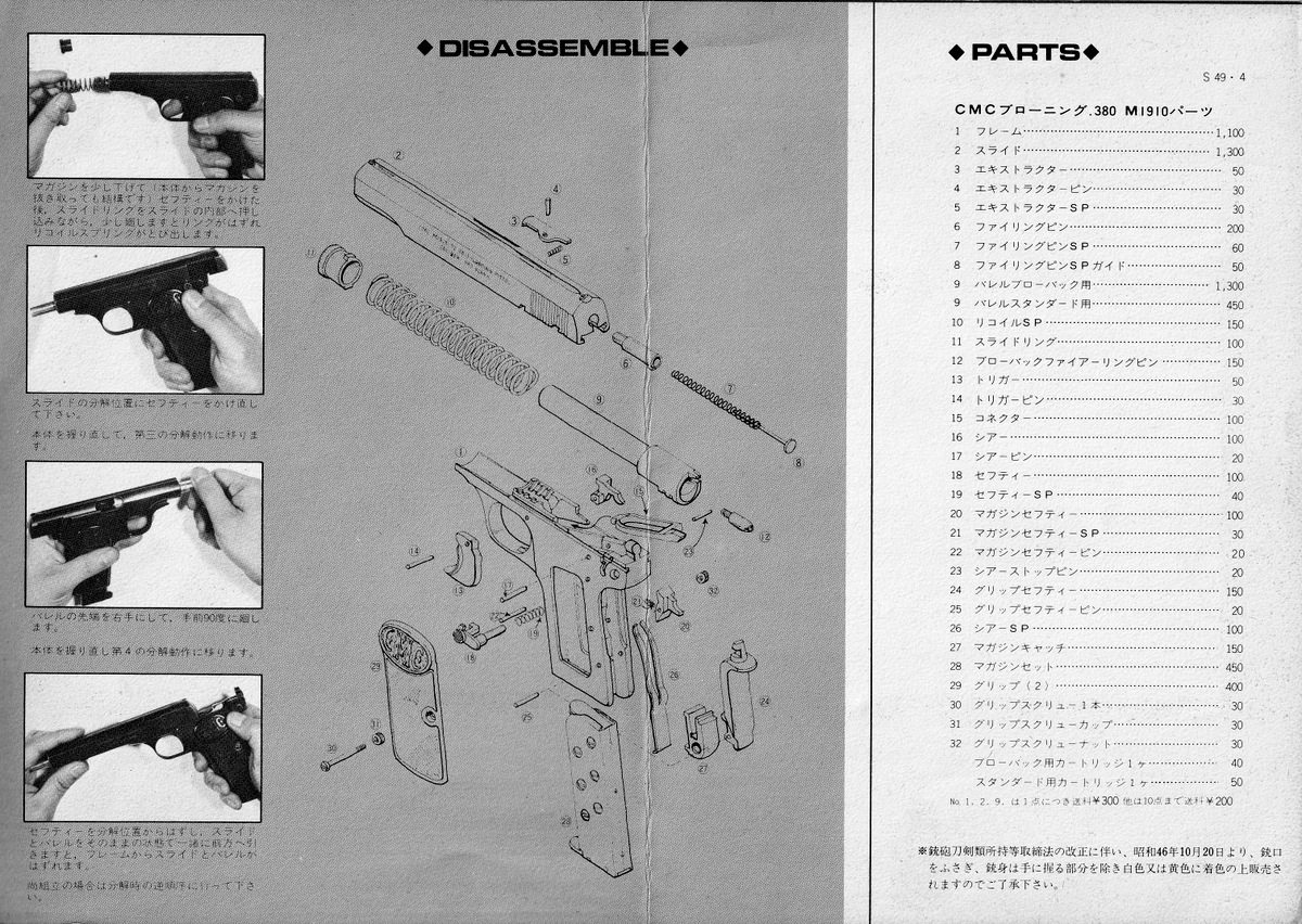 古いCMC M1910 モデルガン ジャンクパーツ 古いCMC M1910 モデルガン ジャンクパーツ 古いCMC M1910 モデル