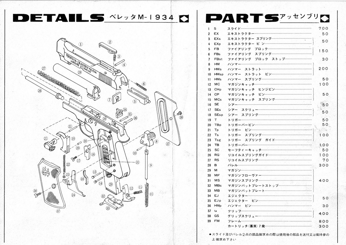 分解図】CMC ベレッタ M1934 / アトム | 中古モデルガンの販売店（絶版